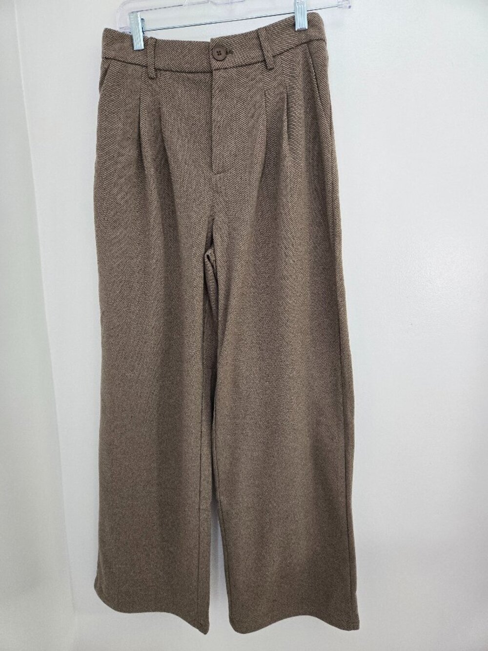 Kistore Brown Herringbone Wide Leg Pant Size XL NWT-Pleated Casual Loose Fit Leg